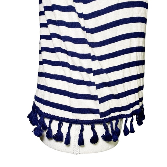 Everly Navy and White Striped Women's Tank Top with Tassels - Picture 5 of 12